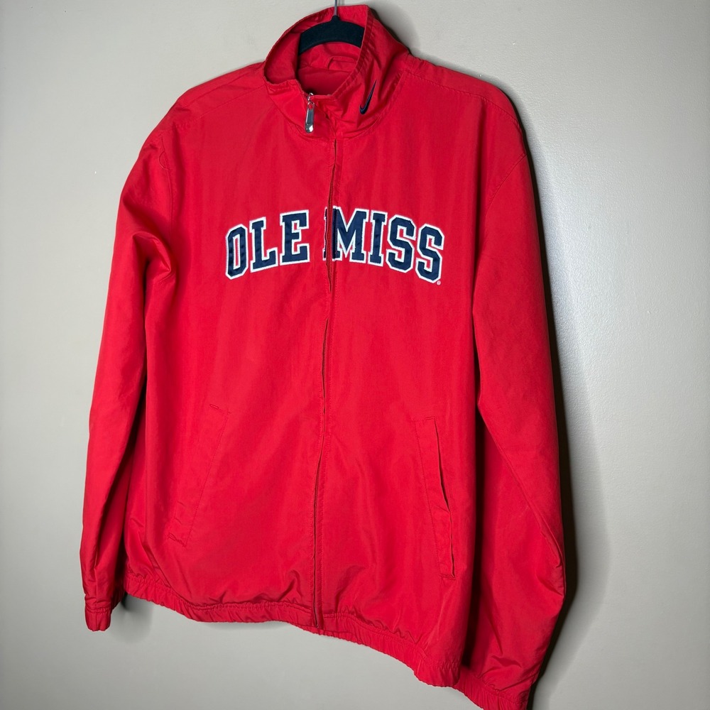Nike Team Ole Miss Rebels Windbreaker Jacket Mens Medium Red Full Zip Mesh Lined